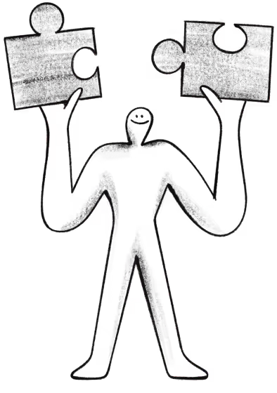Character connecting workflows and puzzle pieces illustration